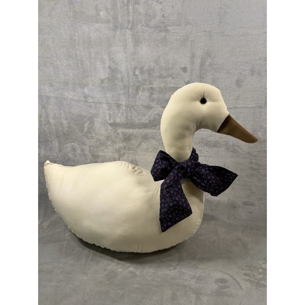 Large‎ Stuffed Fabric Goose Decor Floral Bow Leather Beak Cottagecore Farmhouse